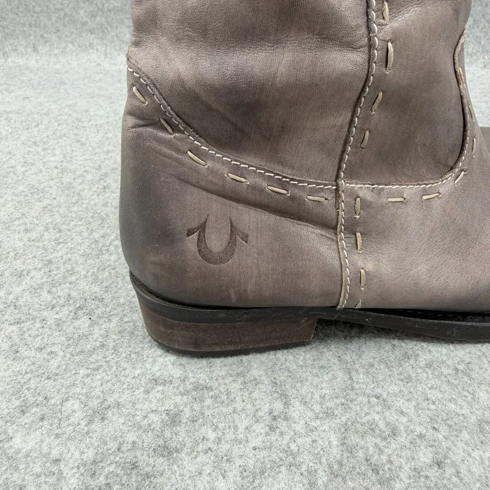 True Religion Tall Leather Knee-High Riding Boots 7‎ Gray Maddy Style TRS91110